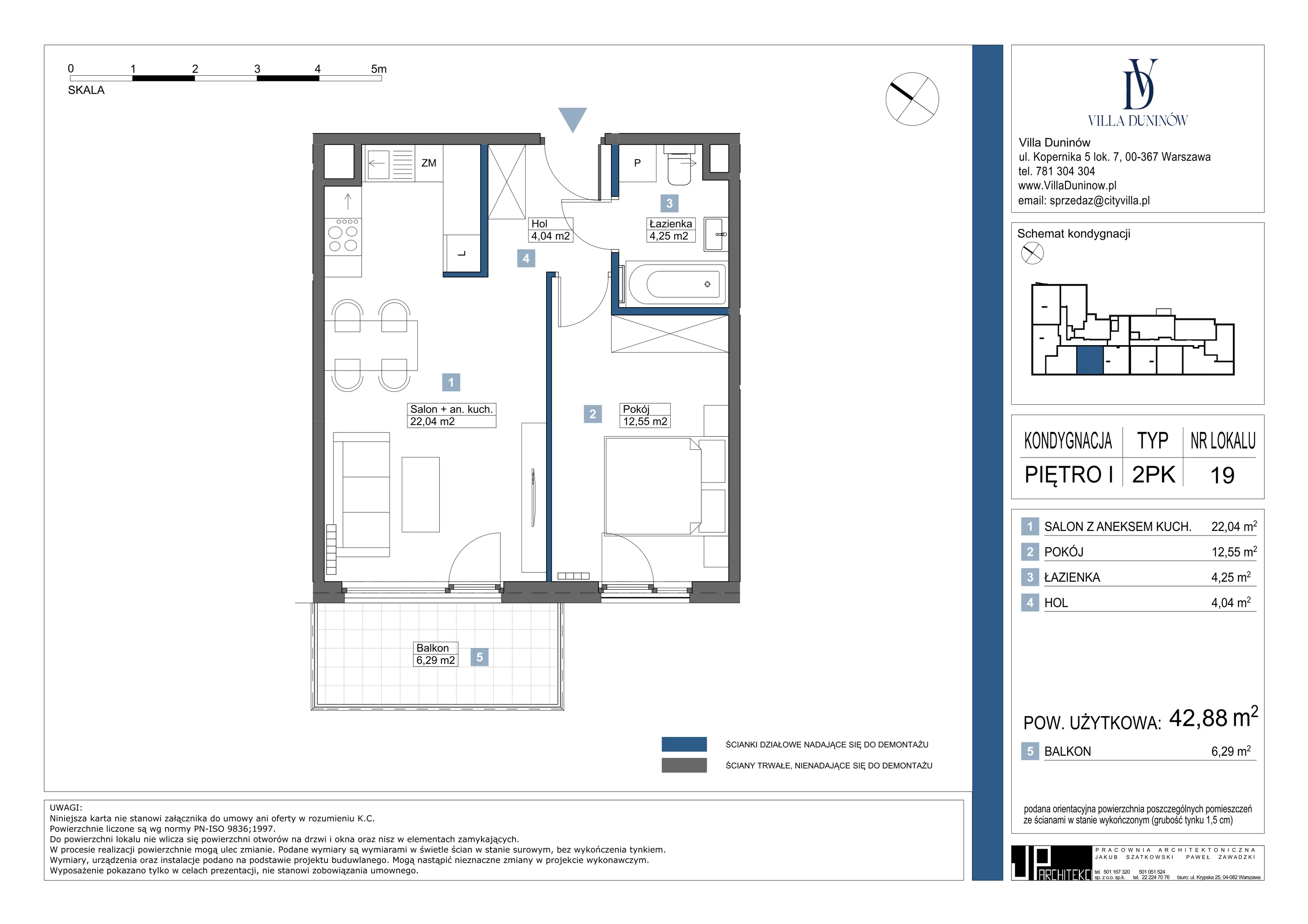 Mieszkanie 42,88 m², piętro 1, oferta nr 19, Villa Duninów, Warszawa, Białołęka, Henryków, ul. Duninów 7, 03-182 Warszawa